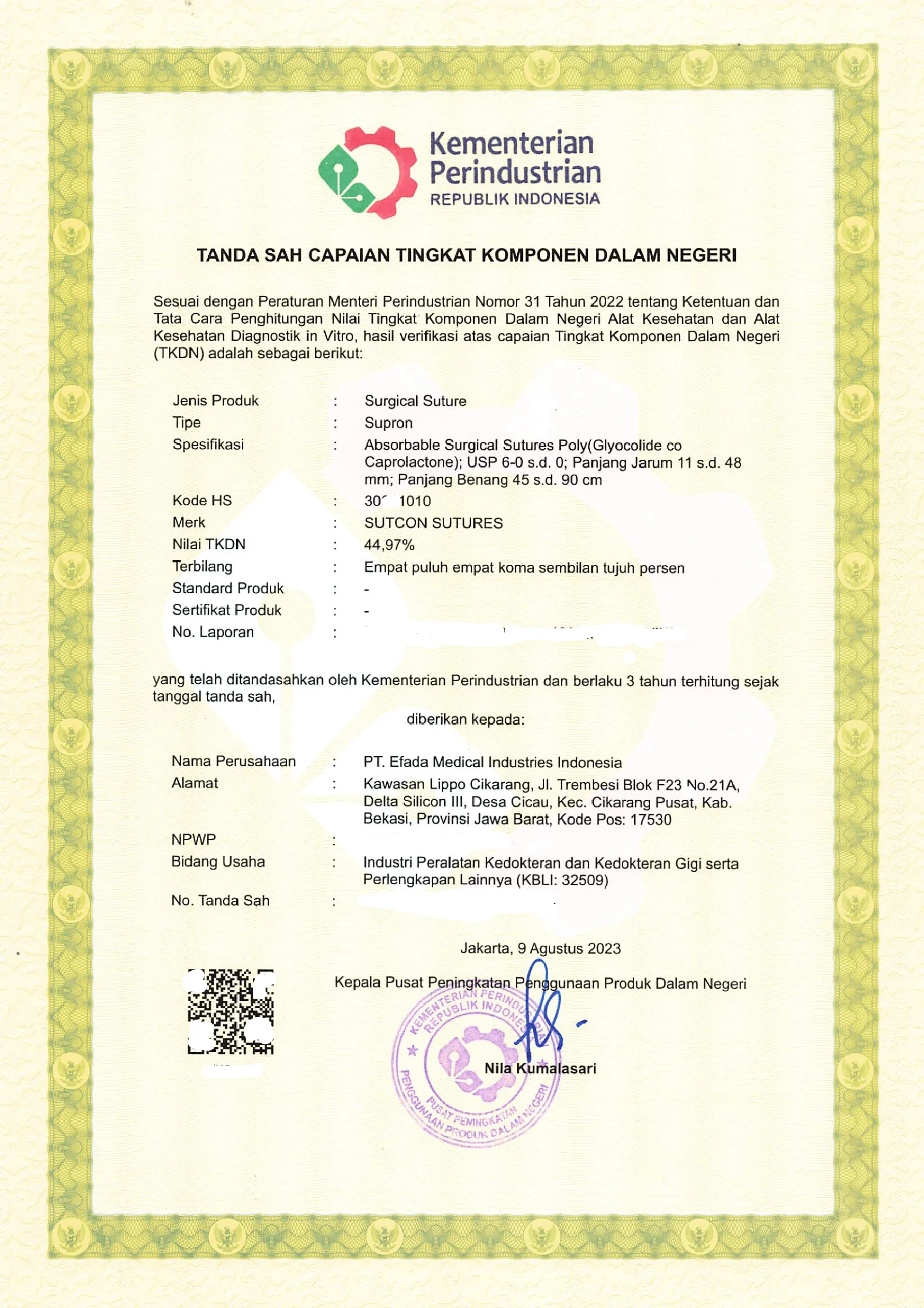 SERTIFIKAT TKDN SUPRON